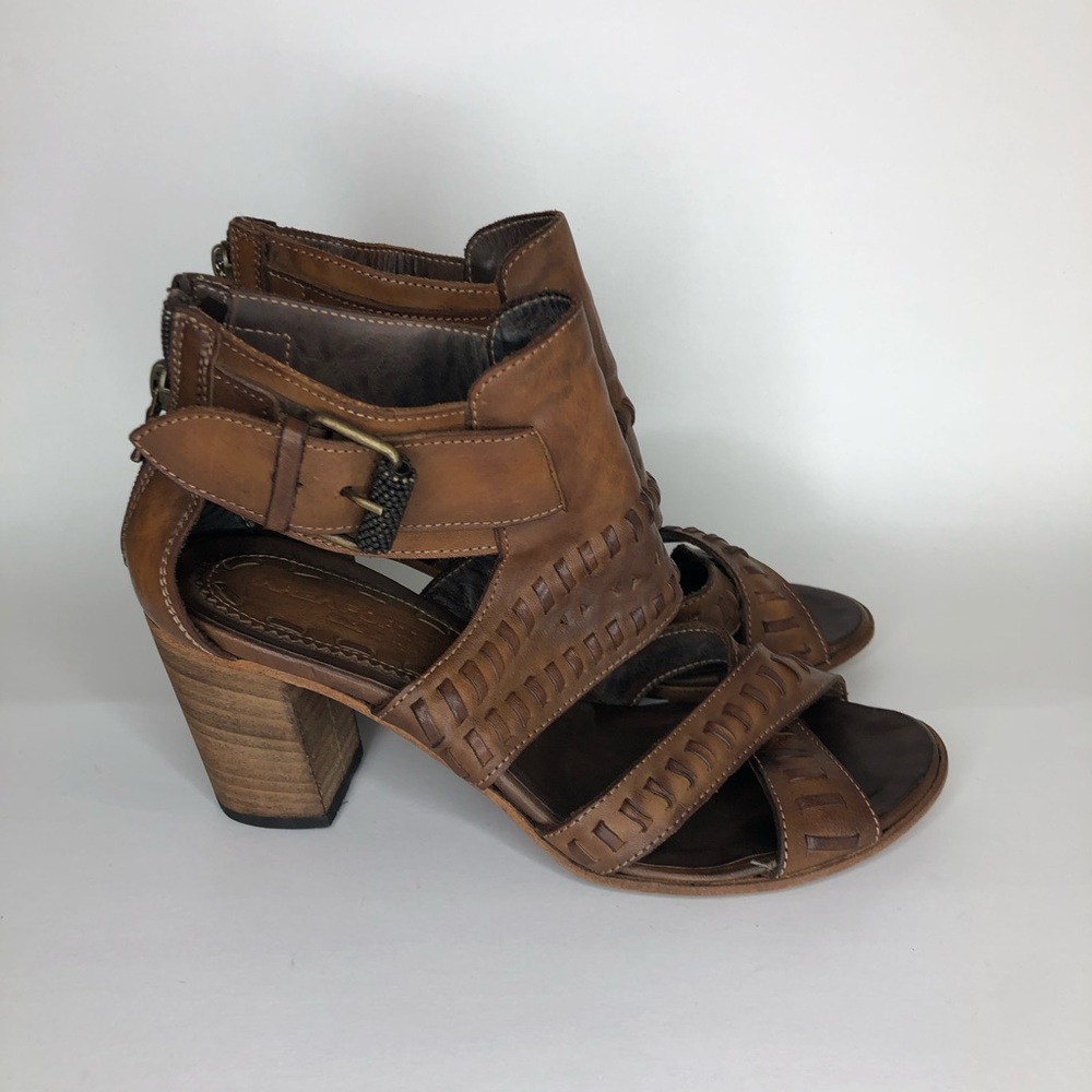 Area Forte Shoes Heels Ankle Strap Zipper Women Size 39 US 8 Brown Leather Italy